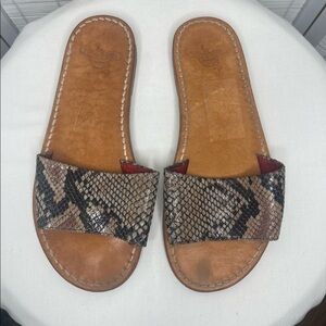 Freebird Golden Sandals Snakeskin Tan Size 8 Slide on Leather